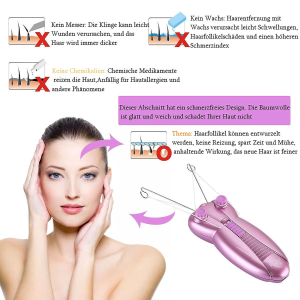 Dame ansigtshårfjerner Elektrisk kvinders skønhedsepilator Ansigtstrådning Hårfjerning Barbermaskine Ansigtsmassager Træk ansigter Delikat Depilation (