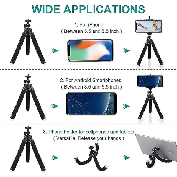 Mobiltelefonstativ Smartphone Stativ Fleksibel Mini Stativ Universal Mobiltelefon (Sort)