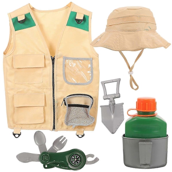 1 Set Barn Utforskar Kit Väst Hatt Spade Vattenkokare Kompass Kit Barn Cosplay Utforskar Kit