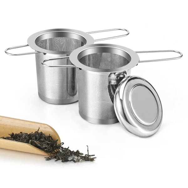 Te-filter. 304 rustfrit stål te-filter-infuser med foldbart håndtag og låg til kopper og tekander i forskellige størrelser (A-2PCS)