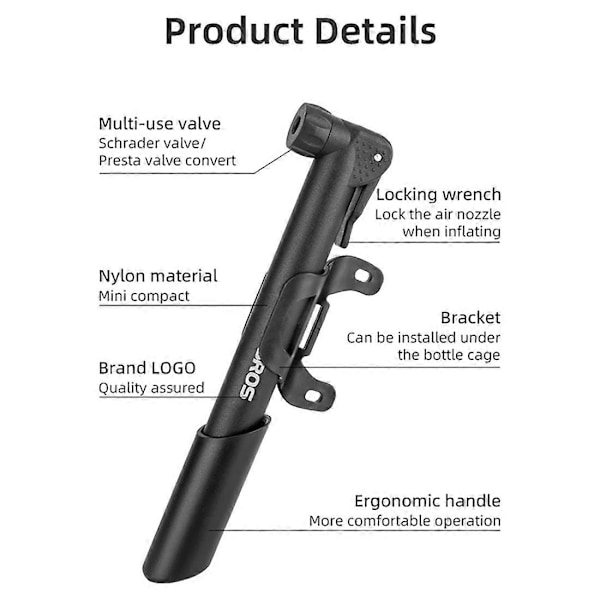 ROCKBROS Cykelpumpe Bærbar Letvægts Mini Håndpumpe 80Psi Schrader/Presta Ventil Luftpumpe Cykel