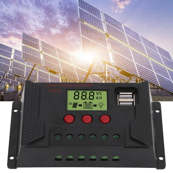 Solcellsregulator Pwm 12v 24v Automatisk Anpassning Lcd-display Usb-port Solcellsregulator 40a