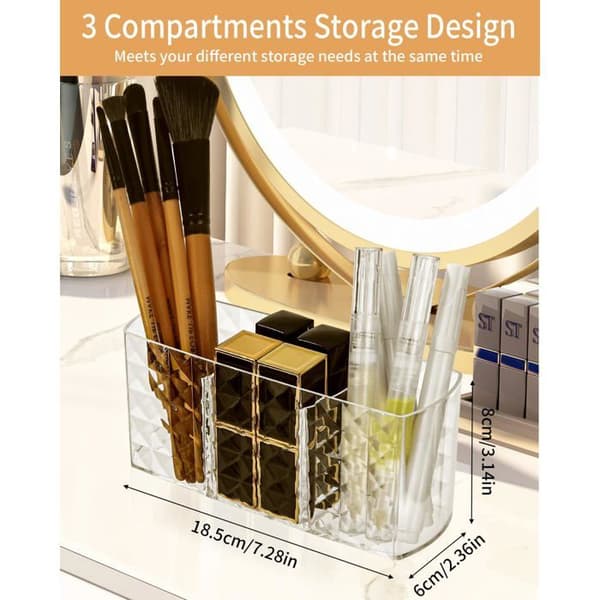2-delt makeupopbevaringsboks-organizer, 3-rums børsteorganizer, makeupbørsteopbevaring