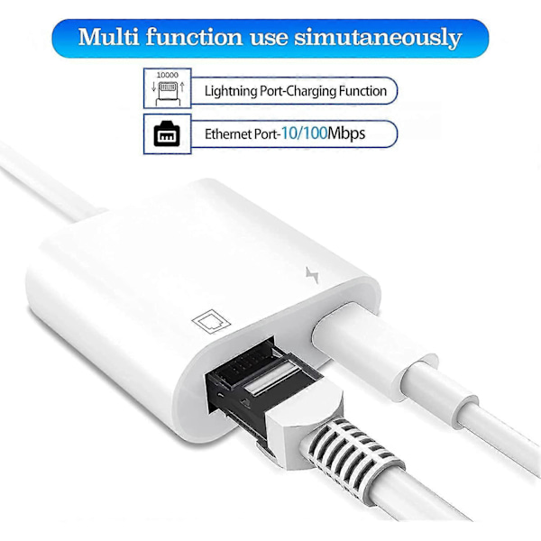 Lightning til Ethernet Adapter, kompatibel 2 i 1 Ethernet Lan Netværksadapter med Opladningsport