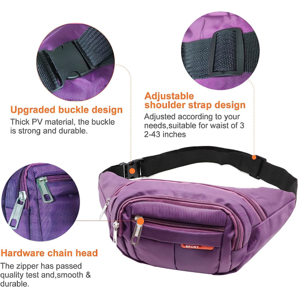 Fanny Pack, Travel Hiking Outdoor Sports Fanny Pack for Daily Life or Hiking (Purple)