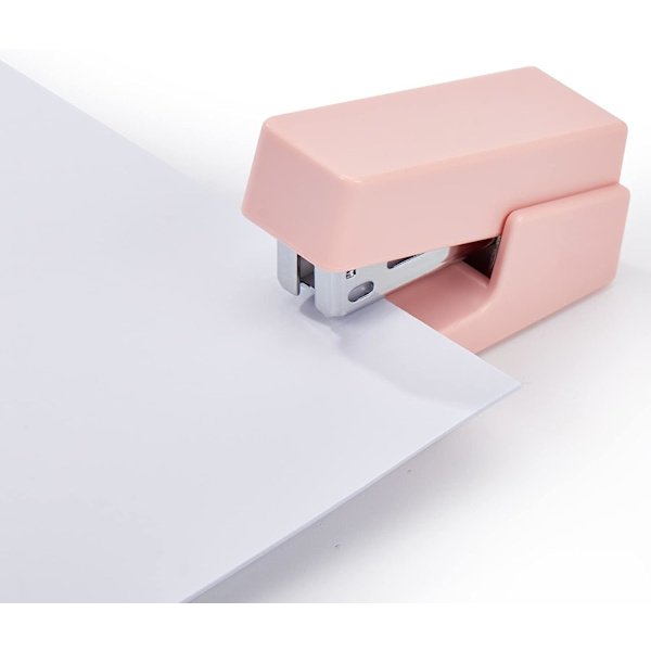 Minihäftapparat, 20 ark kontorshäftapparat med 1 låda standardhäftklamrar, rosa