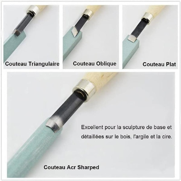 Sett med 12 blyanttype trehåndtak utskjæringskniver for trearbeid Håndutskjæringsverktøy