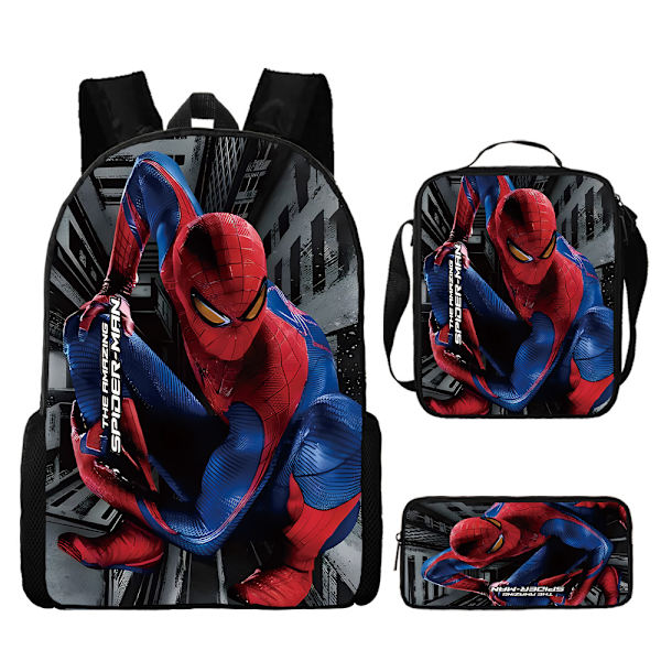 Spider-Man Ryggsäck Ryggsäck Skolväska Pennfodral Lunchväska Tredelad Set