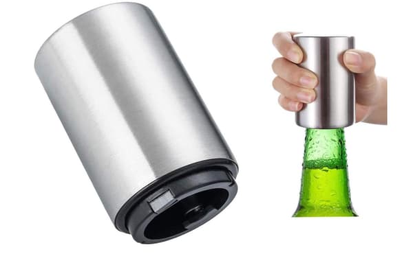 Magnetisk flaskeåbner med trykfunktion (sølv)