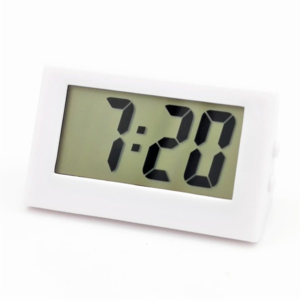Valkoinen digitaalikello, pieni kello, mini, käytettävä autokellona tai pöytäkellona, ​​5,6 x 3 cm, kumipäällysteinen