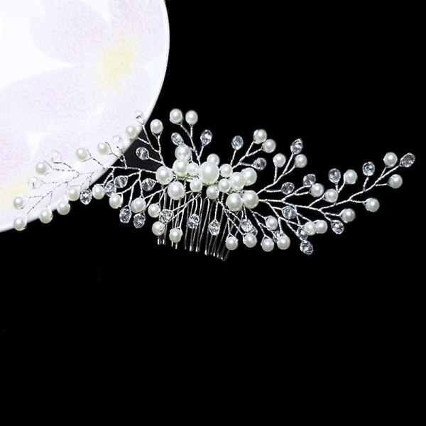 Bröllopshuvud Blomma Crystal Pearl Hårkammar för brudar - Handgjorda kvinnor Huvud vit