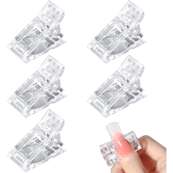 5 genomskinliga nagelklämmor, polyimid för snabb gelbyggnad, nagelspetsklämmor plast fingerförlängningar UV LED-byggare för gör-det-själv manikyrkonst.