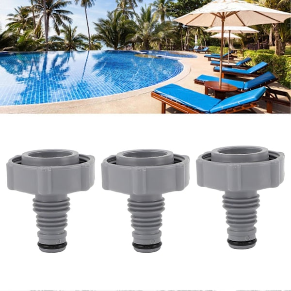 3 stk. Aftapningsventil til Swimmingpool - Udskiftning til P6h1419 - Indvendig gevind 1,6 tommer - Indvendig interface ydre diameter 1,3 tommer - Grå