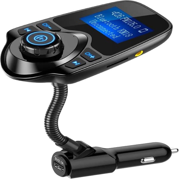 Bluetooth 5.4 Car Adapter with Clear 1.44-inch Screen and Flexible Gooseneck – FM Transmitter and Bluetooth Receiver for Hands-Free Calling