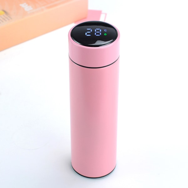 500 ml vakuumisoleret kaffekop dobbeltlags vandflaske med LED-temperaturdisplay - pink