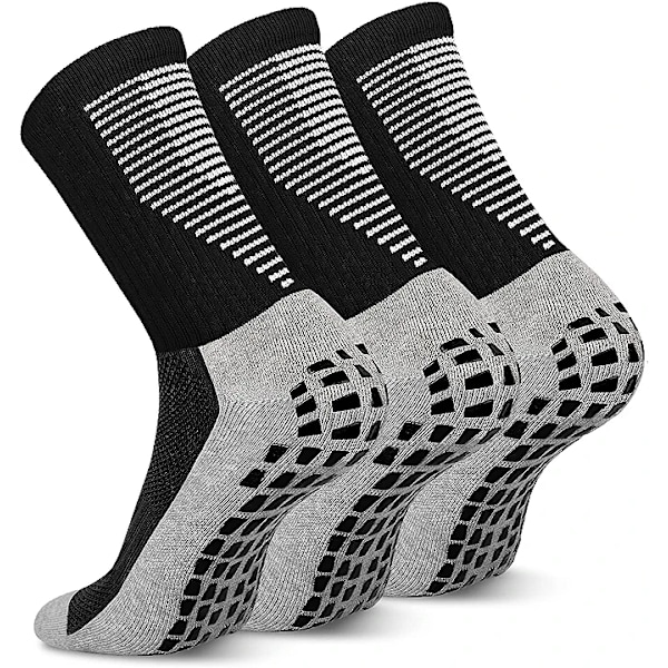 3 par Anti-Slip Fodboldstrømper Åndbar Vandtæt Greb Strømper Fodbold Sportsstrømper Basketball Håndbold Sort