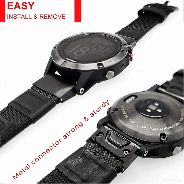 22 mm Nylonrem Passer Til Garmin Fenix 5/fenix 6 (Sort)