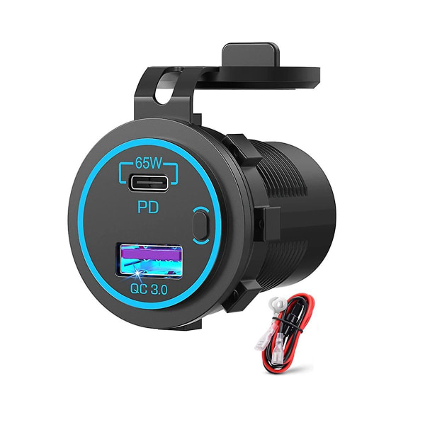 65W PD 12V USB Outlet for Laptop USB C Car Charger Socket Multi Port Outlet Waterproof Adapter for Car Boat Truck