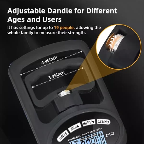 180kg Rechargeable Electronic Hand Dynamometer Grip Strength Tester Black