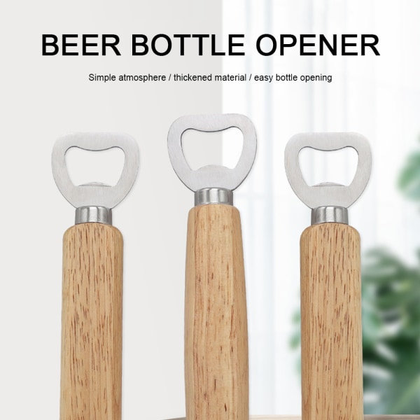 10 st trä handhållen flasköppnare i rostfritt stål, flaska straight handle