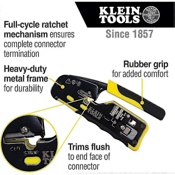 Tools A-vdv226-110 Pass Thru RJ45 Ratschandeverktyg, Kompakt, Gul/Svart