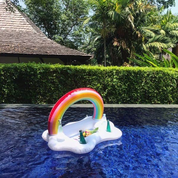 Oppustelig regnbue til pool, flydende kopholder til drinks, ideel til sommeren