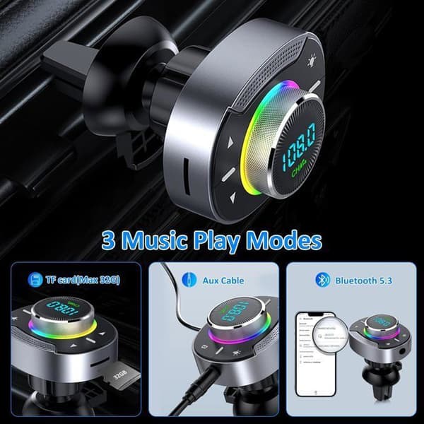 Bluetooth FM-sender - 5.3 - Bluetooth 5.3 - PD30W+QC3.0 - Tilpasselig RGB