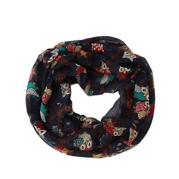 Dam Vintage Uggla Mönster Tryck Lång Mjuk Bomulls Voile Sjal Omlott Halsdukar