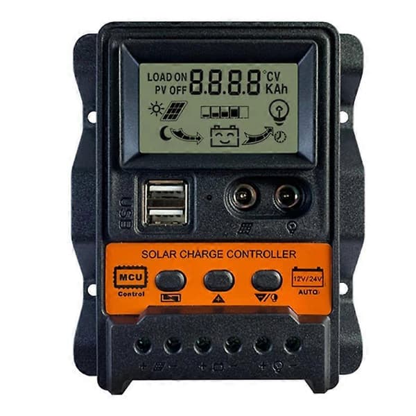 Solar Laderegulator 12V24V Solcellepanel Batterilader Regulator Auto 2 USB LCD-skjerm Last