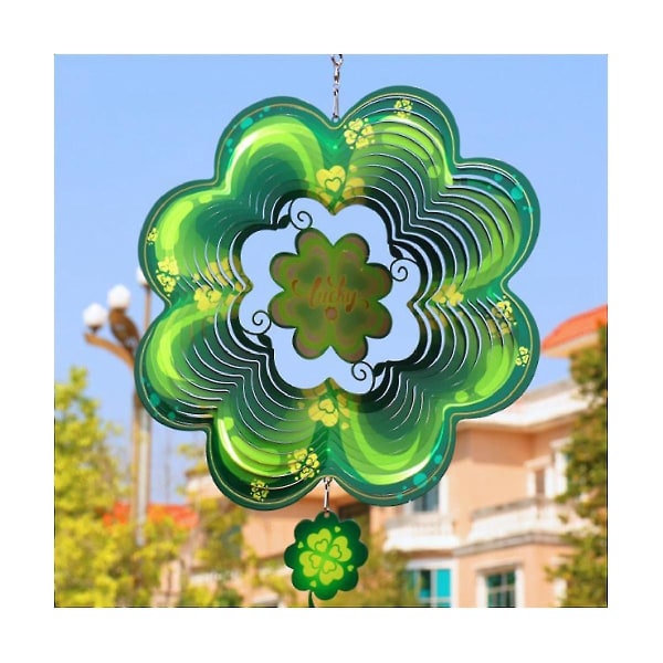 Lucky Four Leaf Wind Chimes 3d Roterende Wind Chimes Hage hengende dekorasjoner utendørs anheng