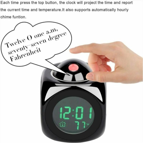 Digital Projektionsväckarklocka 12/24 Timmar Tyst LED Växlarm (Svart)