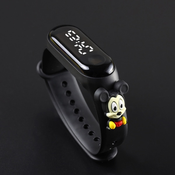 Barnklocka-tecknad armband, elektronisk vattentät watch (svart Musse)