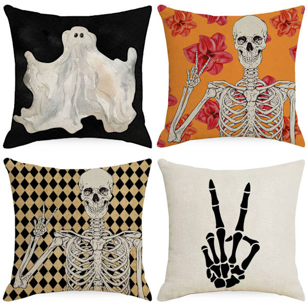 Halloween-tyynynpäälliset 18x18 4 kappaleen sarja Buffalo Plaid Gnome Kurpitsa Halloween-tyynyt Maalaistalon Halloween-koristeelliset Halloween-koristetyynynpäälliset-11