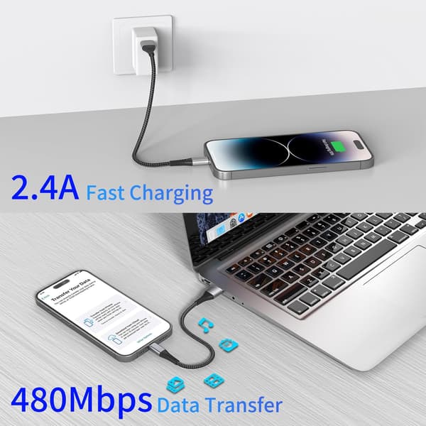 2025 Latest Model iPhone Charging Cable Short 3-Pack, 2ft Lightning Cable MFi Certified, Compatible with iPhone 14/13/12/11 Pro/Pro Max/