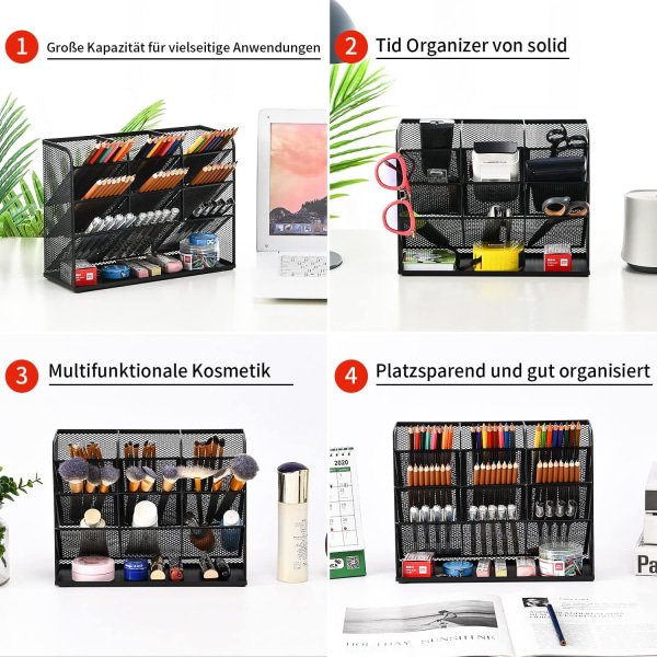 Mesh skrivebordsopbevaringsstativ, multifunktionel penneholder, læring (sort)