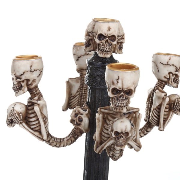 2 stk. Resin Skull Lysestake Statue for Halloween Bar Bord Dekorasjon, - 28*15cm