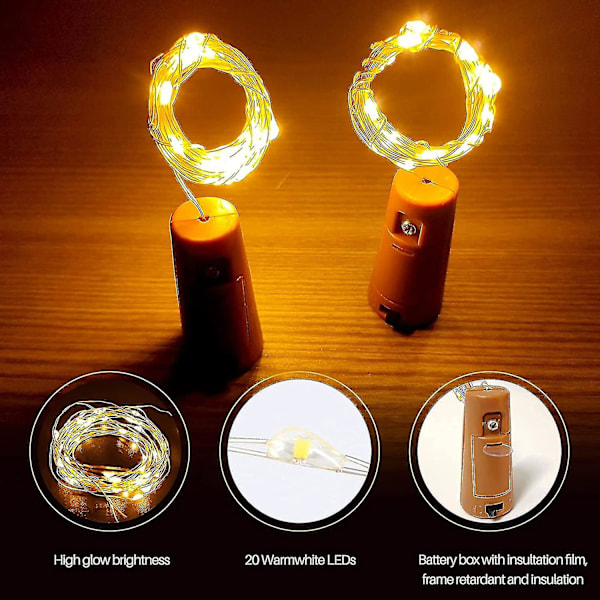 Pullojen valoketju korkit, 6xled pullo valo paristo valoketju 2m 20led pullo valo korkit, hopea lanka valoketju paristolla juhliin