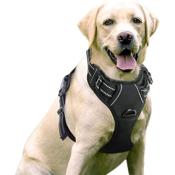 Bästa shiyi No-Pull hundsele Vadderad justerbar husdjursvästsele för träning eller promenader för stora hundar-STORLEK, FÄRG: 45-65 CM, svart