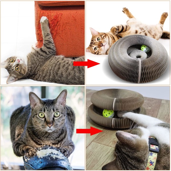 Kattskrapstolpe, slitstark, levereras med leksaksboll, vågig kattskrapstolpe, halkfri kattskrapstolpe, lek- och sovmatta