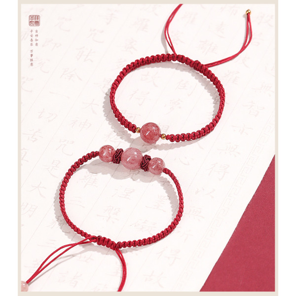 Tre pärlor rött rep flätat armband gynnsamt rep