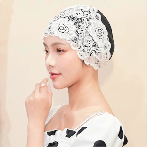 Dames Badehætte Vandtæt Badehætte Blonder Blomst Badehætte Ørebeskyttelse Hætte Super Elastisk Turban Badehætte