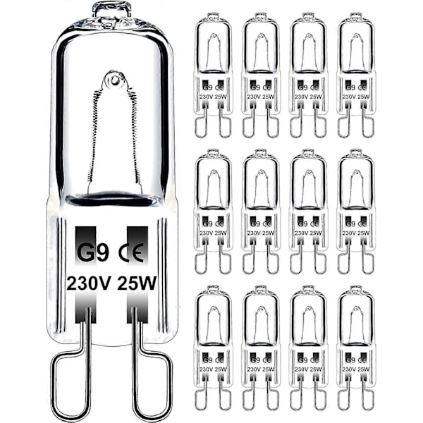 G9 Pære 25W 230V Dimbar Varmhvit, G9 Halogenpære 300C Toleranse, G9 Ovnslyspære for Mikrobølgeovn Komfyr Taklamper, Pakke med 12