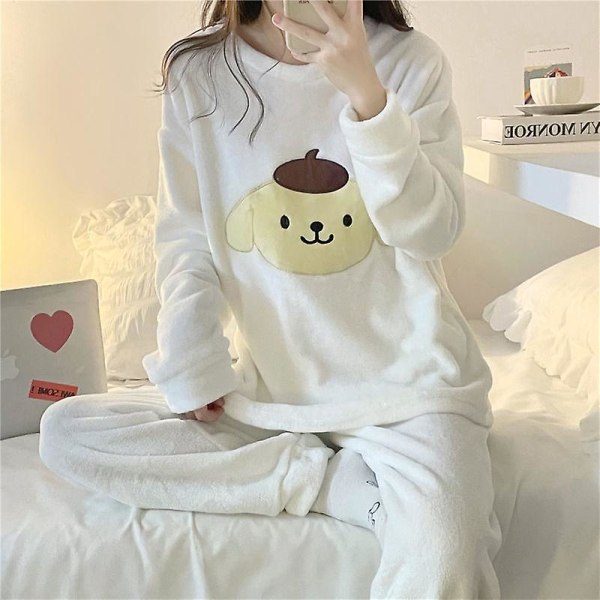 Ny varm flanell pyjamas Kawaii Sanrioed Höst Vinter Kuromi Flickor Sovkläder Set Tecknad Cinnamoroll Hemkläder Kläder för kvinnor pink mogu M(40-50kg)