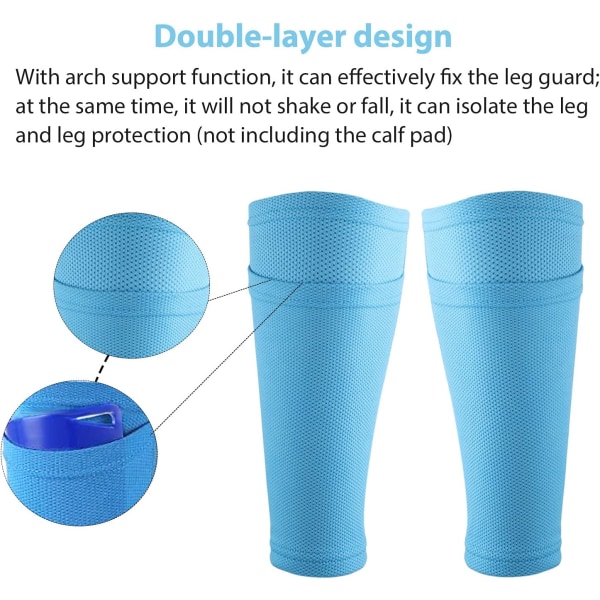 1 pari jalkapallon säärisuojasukat, hengittävät jalkapallon säärisuojahihat (siniset)