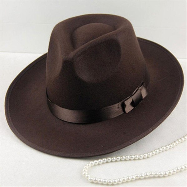 Visirhat Herre og Dame Top Hat Hard Filt Bred Skygge Efterårsblå Retro Hat Filt Hat Jazz Hat Coffee