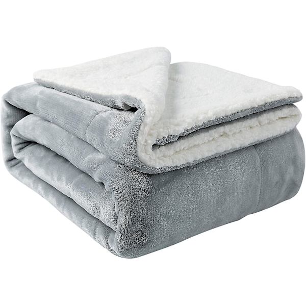 2024, Sherpa Tæppe Varme Tæpper Til Vinter Super Blødt Fuzzy Flannel Fleece/uldlignende Vendbar Fløjlsplys Sofa Tæppe Letvægts (Lysegrå Th