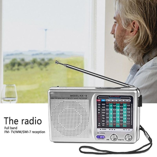 AM/FM/SW bærbar radio som drives for innendørs, utendørs og nødbruksradio med høyttaler og hodetelefoner