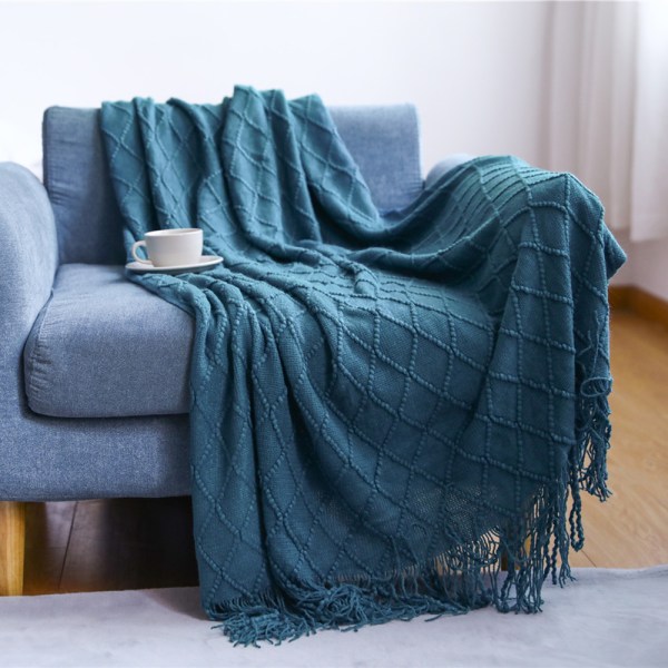 Strikket teppe dekorativt sengeteppe-127*152cm-Morandi Blå