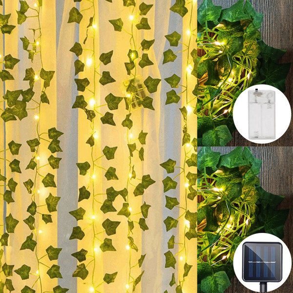 Konstgjorda växter - Green Leaf Vines - Murgröna String Lights 5M 50LED Batteridriven Exklusive batterier