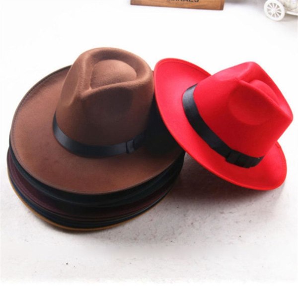 Visirhat Herre og Dame Top Hat Hard Filt Bred Skygge Efterårsblå Retro Hat Filt Hat Jazz Hat Red